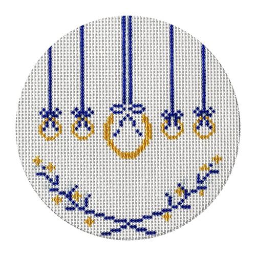12 Days Blue/White 5 Gold Rings Painted Canvas The Plum Stitchery - 1