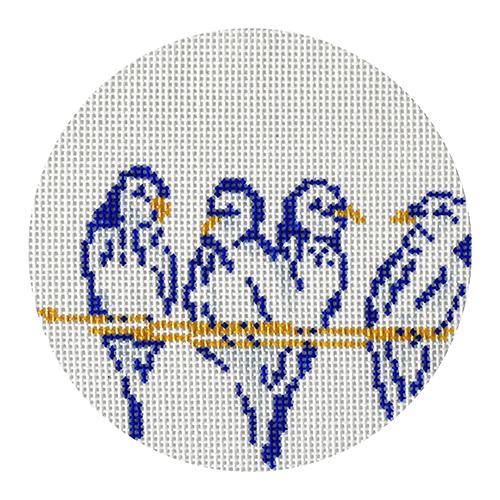 12 Days Blue/White Four Calling Birds Painted Canvas The Plum Stitchery - 1