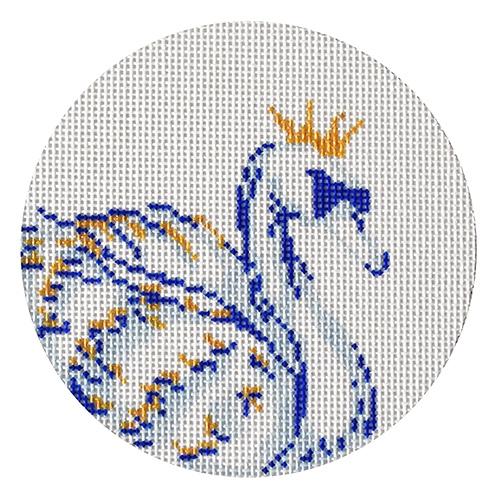 12 Days Blue/White Seven Swans Painted Canvas The Plum Stitchery - 1
