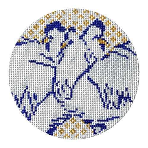 12 Days Blue/White Three French Hens Painted Canvas The Plum Stitchery - 1