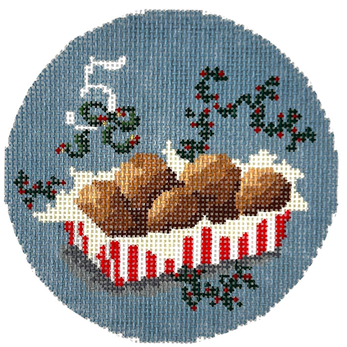 12 Days of Southern Christmas Five Golden Hushpuppies Painted Canvas Wipstitch Needleworks - 1