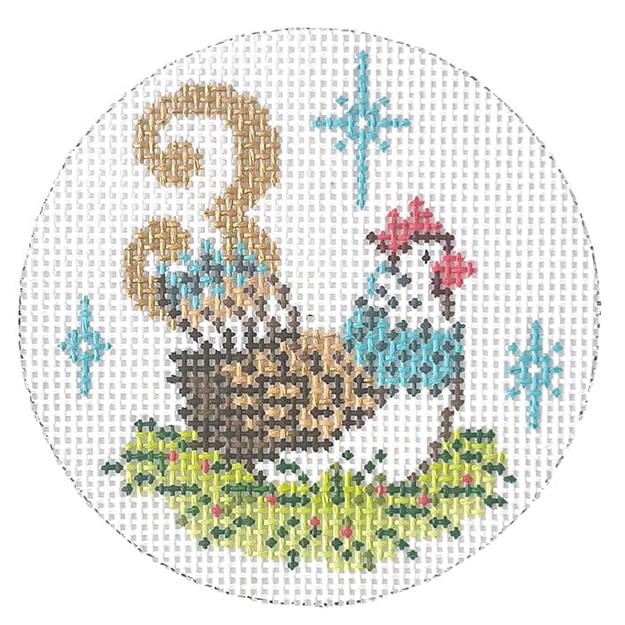12 Days Round - 3 French Hens Painted Canvas Alice Peterson Company