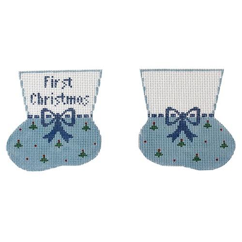 1st Xmas Boy Baby Booties Painted Canvas Kathy Schenkel Designs - 1