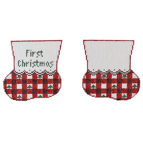 1st Xmas Red Gingham Baby Booties Painted Canvas Kathy Schenkel Designs - 1
