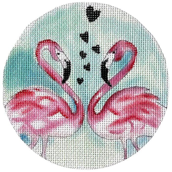 2 Flamingos no Border Painted Canvas Walker's Needlepoint - 1