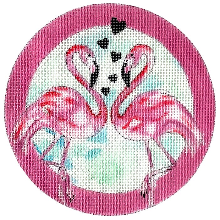2 Flamingos with Border Painted Canvas Walker's Needlepoint - 1