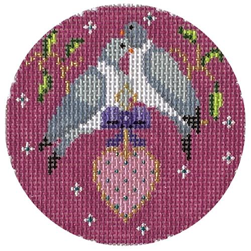 2nd Day of Christmas Round on 13 mesh Painted Canvas Shelly Tribbey - 1