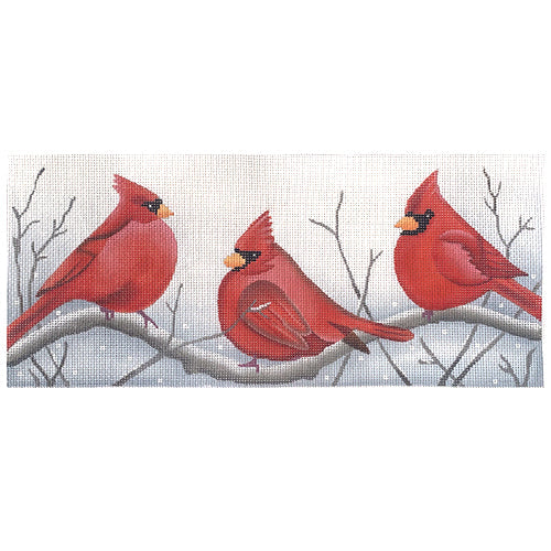 3 Cardinals in the Snow Painted Canvas Vallerie Needlepoint Gallery - 1