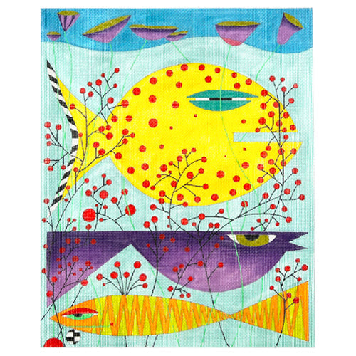 3 Fish on 18 Painted Canvas Zecca - 1