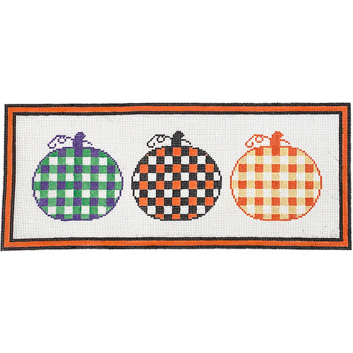 3 Gingham Pumpkins Painted Canvas SilverStitch Needlepoint - 1