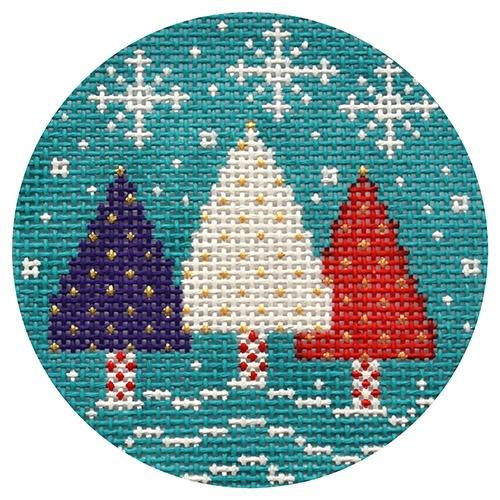3 Trees on Turquoise Painted Canvas CBK Needlepoint Collections