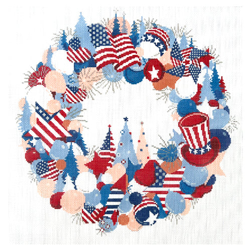 4th of July Wreath on 18 Painted Canvas A Stitch in Time - 1
