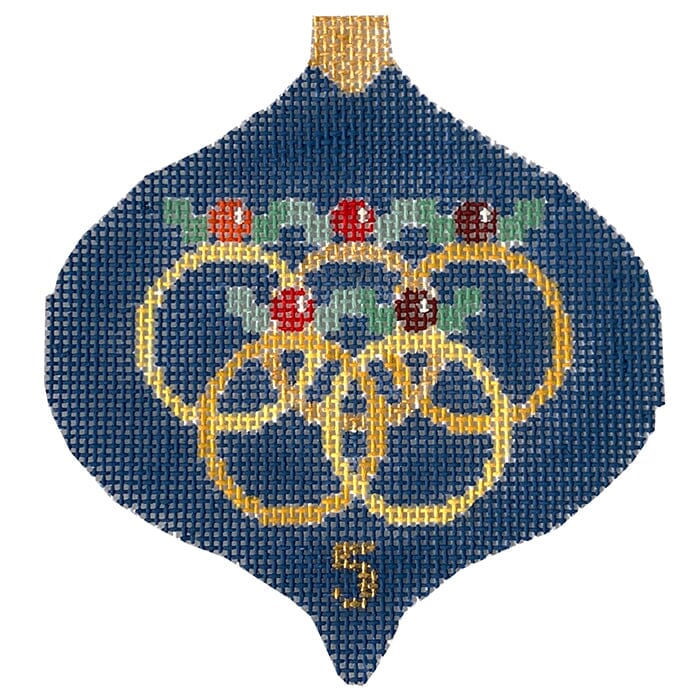 5 Golden Rings Bauble w/Stitch Guide 12 Days of Christmas Painted Canvas Kathy Schenkel Designs - 1