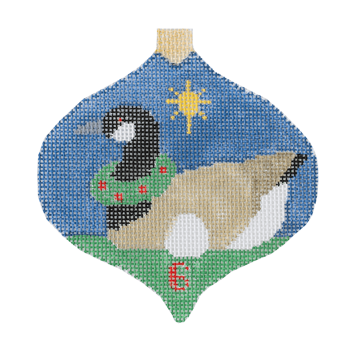 6 Geese Laying Bauble with Stitch Guide 12 Days of Christmas Painted Canvas Kathy Schenkel Designs - 1