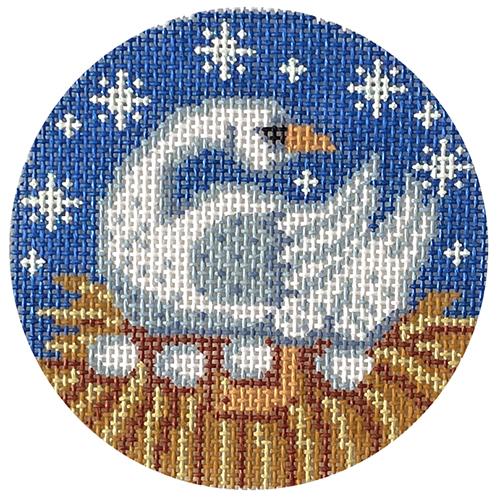 6th Day of Christmas Round on 13 mesh Painted Canvas Shelly Tribbey