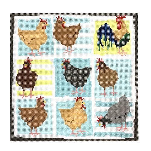8 Hens & a Friend Painted Canvas Pippin