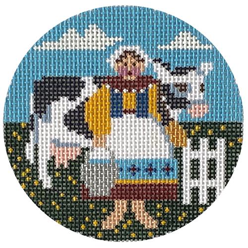 8th Day of Christmas Round on 13 mesh Painted Canvas Shelly Tribbey