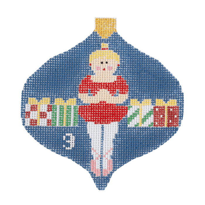 9 Ladies Dancing Bauble with Stitch Guide 12 Days of Christmas Painted Canvas Kathy Schenkel Designs - 1