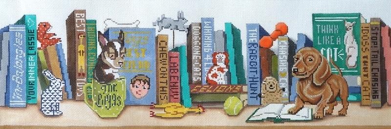 A Dog's Life Bookshelf Painted Canvas Alice Peterson