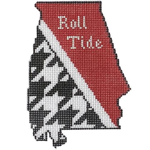 Alabama with Roll Tide on Crimson Painted Canvas Kangaroo Paw Designs