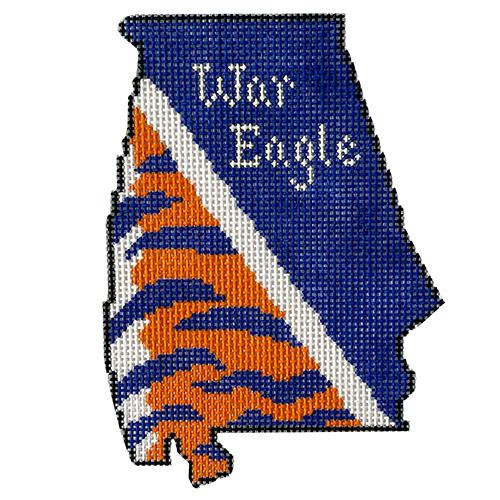 Alabama w/War Eagle on Navy & Orange Painted Canvas Kangaroo Paw Designs - 1