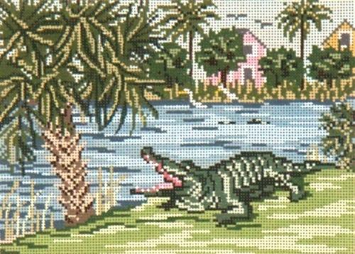Alligator Alley on 18 Painted Canvas Needle Crossings - 1