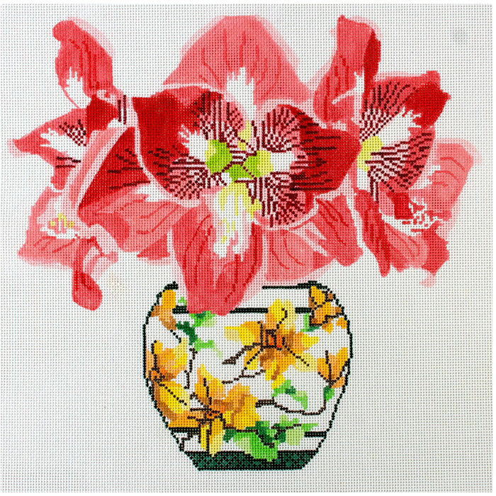 Amaryllis in Japanese Vase Painted Canvas Jean Smith