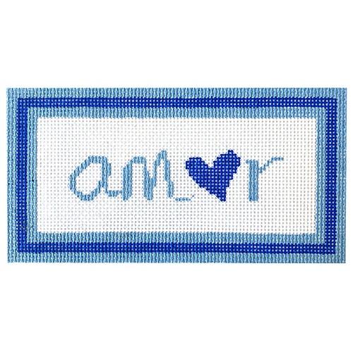 Amor - Blue Painted Canvas SilverStitch Needlepoint