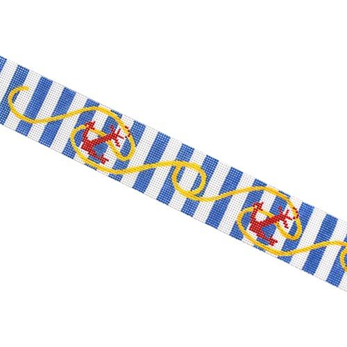 Anchors on Blue Cabana Stripes Belt Painted Canvas Kate Dickerson Needlepoint Collections - 1