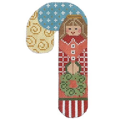 Angel with Wreath Candy Cane Painted Canvas Danji Designs