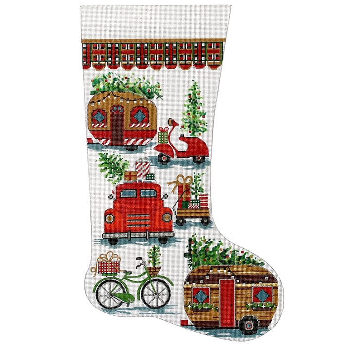Antique Travel Stocking Painted Canvas Alice Peterson Company - 1