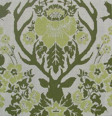 Antler Damask Sage Painted Canvas Cooper Oaks Design - 1