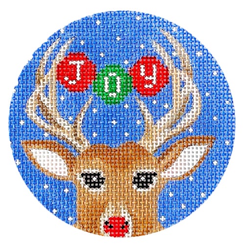Antler Joy Round Painted Canvas Vallerie Needlepoint Gallery - 1