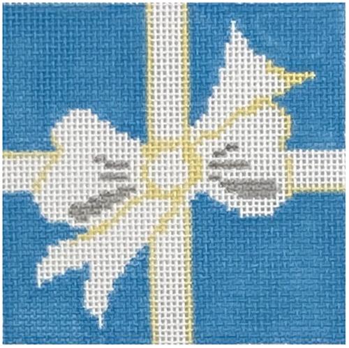 Aqua Box with White Bow Painted Canvas The Meredith Collection - 1