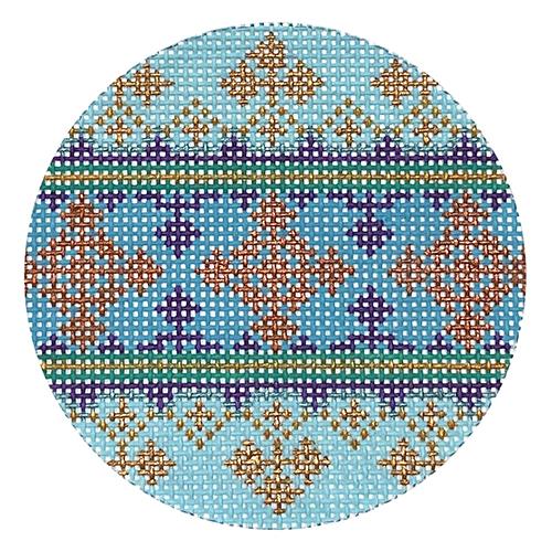 Aqua & Bronze Geometric Round #22 Painted Canvas Danji Designs - 1
