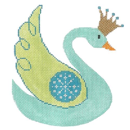 Aqua Prince Swan Painted Canvas Eye Candy Needleart