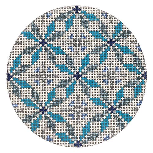 Aqua & Silver Geometric Round #2 Painted Canvas Danji Designs