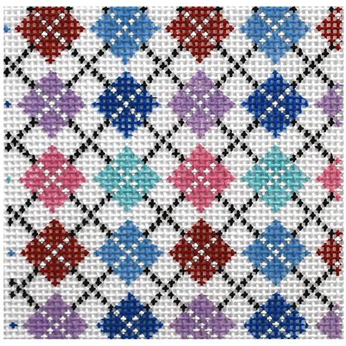 Argyle Pastel Pink and Turquoise Insert Painted Canvas Danji Designs - 1