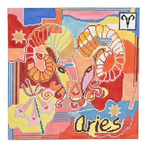 Aries Zodiac Square Painted Canvas Doolittle Stitchery