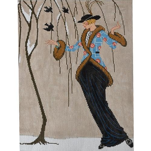 Art Deco Snow Birds Painted Canvas The Meredith Collection - 1