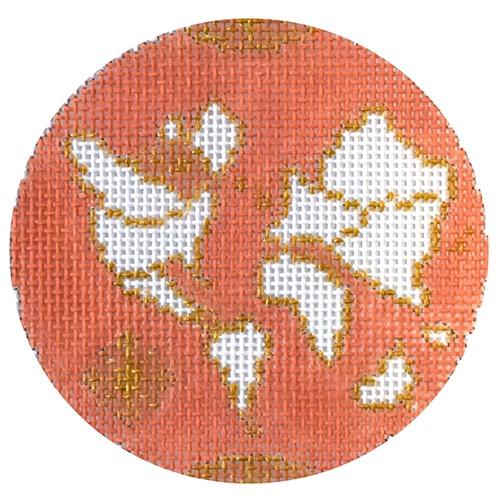Atlas Round - Coral on 13 mesh Painted Canvas The Plum Stitchery