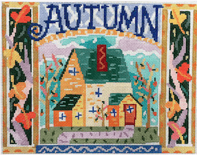 Autumn House and Leaves Painted Canvas Birds of a Feather