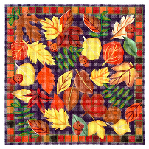 Autumn Leaves Pillow 13 mesh Painted Canvas Whimsy & Grace - 1