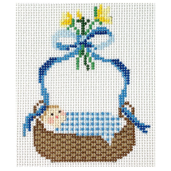 Baby Bassinet Blue Painted Canvas Le Point Studio