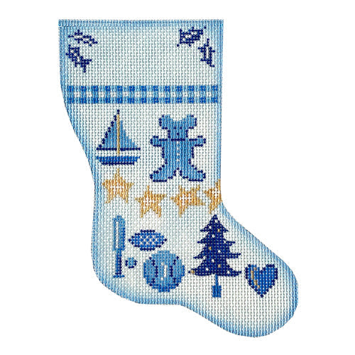 Baby Boy Blue Mini Stocking Painted Canvas Patti Mann - 1