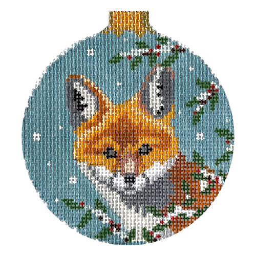 Baby Fox in Holly Ornament Painted Canvas Susan Roberts Needlepoint Designs Inc. 