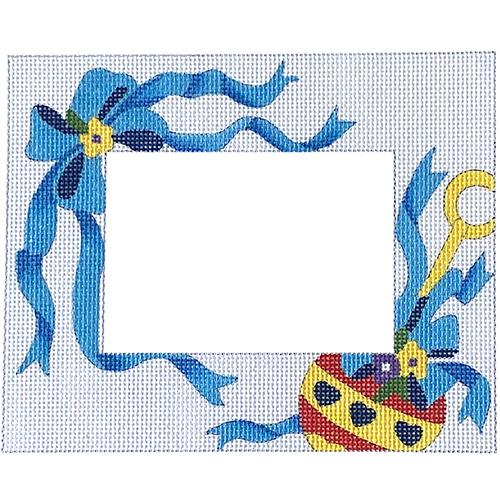 Baby Rattle with Blue Bow Frame Painted Canvas The Meredith Collection - 1