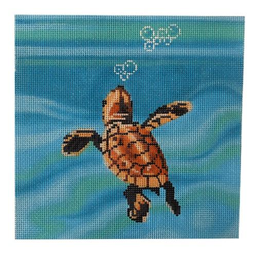 Baby Sea Turtle Swimming Painted Canvas Labors of Love Needlepoint - 1