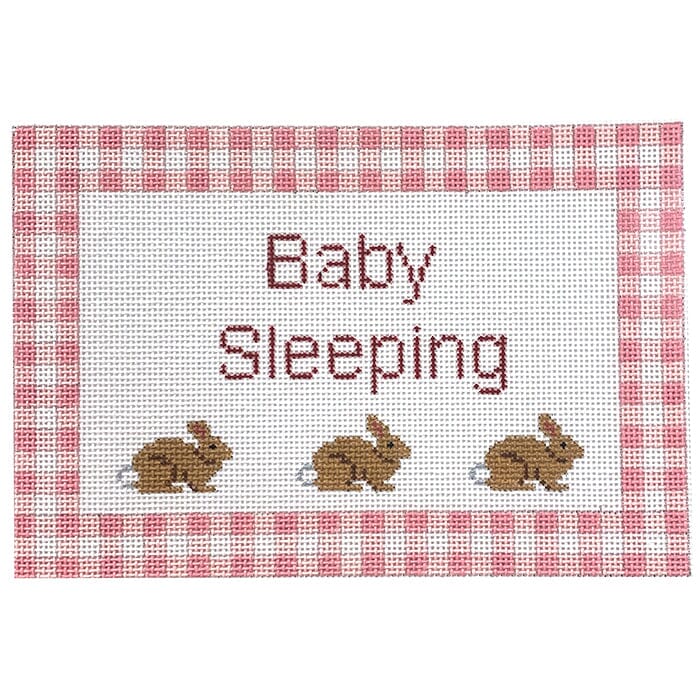 Baby Sleeping Bunnies Pink Gingham Painted Canvas Kristine Kingston - 1