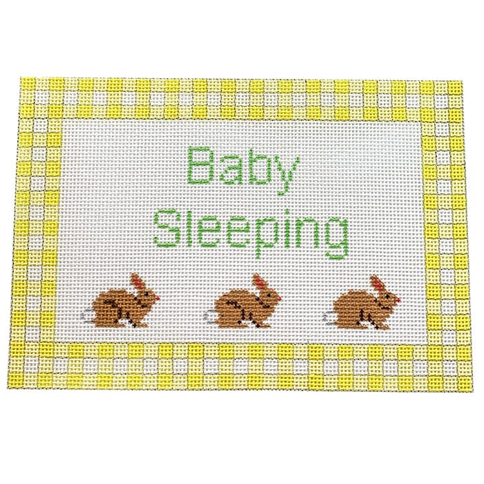 Baby Sleeping Bunnies Yellow Gingham Painted Canvas Kristine Kingston - 1